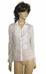 BLUSA ROBERTO CAVALLI BLANCA ORGANZA BORDADA PUÑOS FRANCESES - Imagen 1 de 10