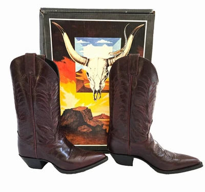 Винтажные женские ковбойские сапоги Justin L4611 из темной вишневой кожи с вышивкой 8 - Изображение 1 из 4