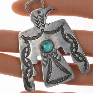 c1920's-30's Large Navajo Silver and Turquoise Thunderbird watch fob/pendant - Bild 1 von 3