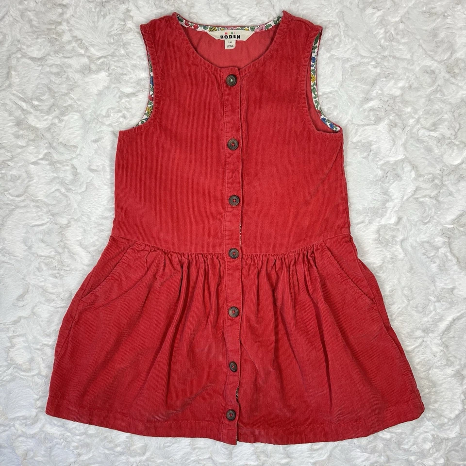 Mini Boden Corduroy Girls Dress Sz 7-8Y Red Sleeveless Fit & Flare Button Pocket - Image 1 of 4