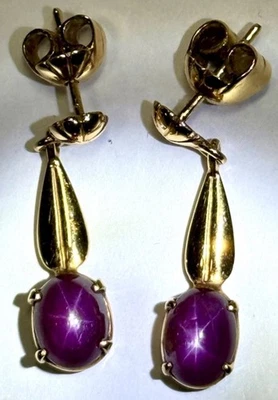 Pendientes Vintage Oro Amarillo 18k Estrella Púrpura Zafiro Foto 1 de 4