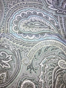 Mint Green Lt. Blue & Grey Large Paisley Cotton Fabric 22" x 44" Width Waverly - Picture 1 of 3
