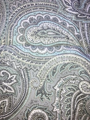 Mint Green Lt. Blue & Grey Large Paisley Cotton Fabric 22" x 44" Width Waverly - Image 1 of 3