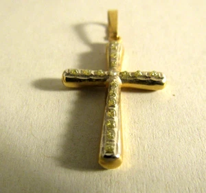 1" Signed SLC 14K Yellow Gold CROSS With Diamond Center (tested) - Picture 1 of 5