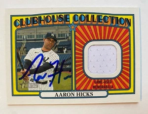 NY YANKEES- AARON HICKS AUTOGRAPH 2021 TOPPS HERITAGE CLUBHOUSE COLLECTION RELIC - Picture 1 of 2