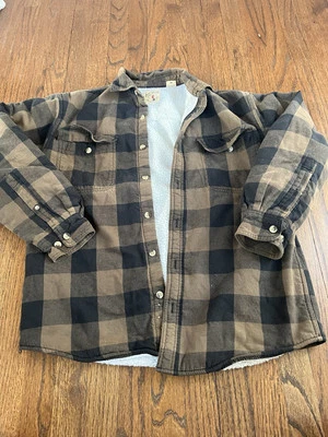Red Head Flannel Jacket Size M  Medium Sherpa Lined Shacket Tan Buffalo Plaid - Image 1 of 4