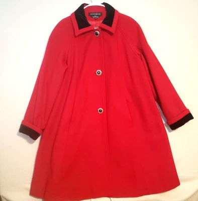VTG Donnybrook Red Wool Swing Coat Jacket with Black Velvet Trim Womens 12 - Image 1 of 4