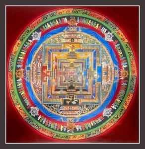 Large Handpainted Original Tibetan Om mandala Kala Chakra painting Yoga Thangka - Picture 1 of 4