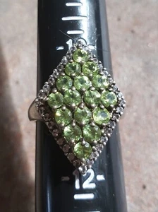 Gently Pre-O Stunning Genuine Vintage Peridot & White Topaz SS Silver Ring Sz 11 - Picture 1 of 9