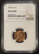 1957-D Lincoln Wheat Cent Penny - NGC MS66 RD + Free Shipping