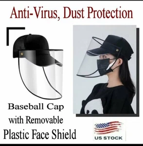 Baseball Cap with Dust-Proof Transparent Face Eye Protection Shield Unisex US - Picture 1 of 9