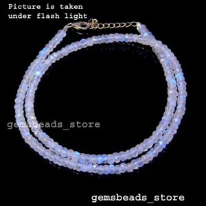 Rainbow Moonstone Gemstone 4mm Rondelle Faceted Jewelry Beaded Necklace 18" - Picture 1 of 11