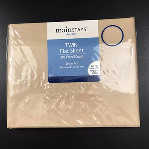 Mainstays Twin Flat Sheet 200 Thread Count Cotton Blend Vallejo Tan 66" x 96" - Picture 1 of 4