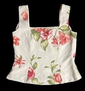 Vintage Y2K Alex & Co Floral Print Silk/ Linen Blend Sleeveless Vest Top Size-10 - Picture 1 of 5