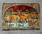 Vintage Velvet Deer BUCK Stag Family Wall Hanging Tapestry 55”x39” Estate *READ*