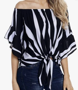 Blusa de verano para mujer con hombros descubiertos, mangas acampanadas 3/4. - Bild 1 von 3