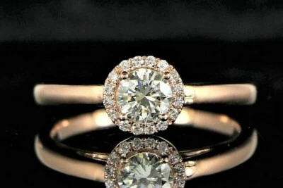Anel de noivado redondo halo diamante 0,50 ct VS2 US$ 2.800 18K 750 ouro rosa sólido 0,50 ct VS2 7 - Imagem 1 de 4