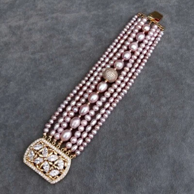 Pulsera 7 Filas Natural Perla Agua Dulce Multicapa Dije Diseño Original Foto 1 de 4