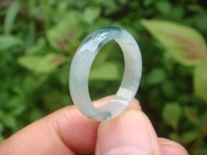 19mm US 9 Grade A Natural Icy Flower Blue Jade jadeite Ring NO.006 - Picture 1 of 9