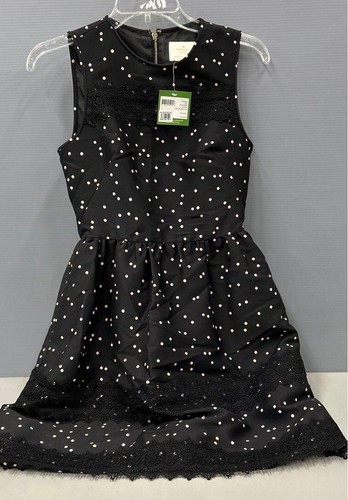 ABITO A POIS KATE SPADE NERO MARRONE TAGLIA 0 NUOVO CON ETICHETTE $428