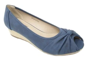 Womens Navy PAVERS Open Toe Wedge Heel Wedding Formal Court Shoes Size 5/38 NEW - Picture 1 of 8