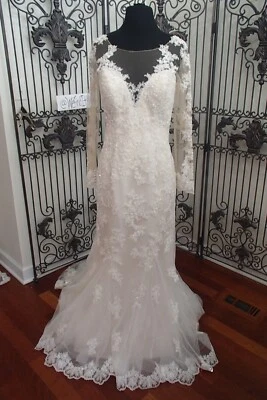 1030W JUSTIN ALEXANDER 8812 SZ 10 LIGHT GOLD $1498 LONG SLEEVE WEDDING DRESS - Image 1 of 4