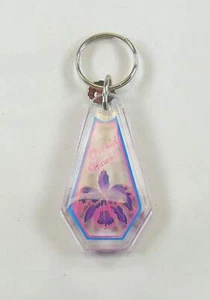 Union Co vintage ORCHID HAWAII KEYCHAIN acrylic plastic state key chain used sc - Picture 1 of 2