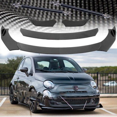 For Fiat 500 Carbon Fiber Front Bumper Lip Splitter Spoiler+Strut+Rods - Imagem 1 de 4