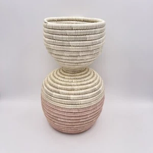 Soft Pink and Cream Banded Hexa Anyon African Vase 11.75" x 8" - Picture 1 of 5