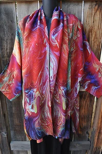 DILEMMA DIPINTO A MANO GOCKEL ARTIST ISPIRATO ARTE DELLA SETA DA INDOSSARE KIMONO/SCIARPA, OS+! - Foto 1 di 6