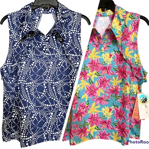 Neu mit Etikett Golf/Tennis Gottex Rüschen Blumen/Marineblau Drop Tank Top Gr. M, L und XL - Bild 1 von 12