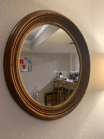 VINTAGE ANTIQUE OVAL BEVELED LARGE WALL HANGING MIRROR 28x24 Cover