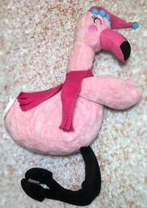 Pink Sleeping Flamingo Plush Stuffed Bird Hat Scarf 14” Soft Toy Pom Pom Sticky - Picture 1 of 4