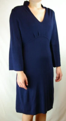 Новое направление твердого темно-синий v-образным вырезом 3/4 Bell рукав платье женский размер большой - Изображение 1 из 4