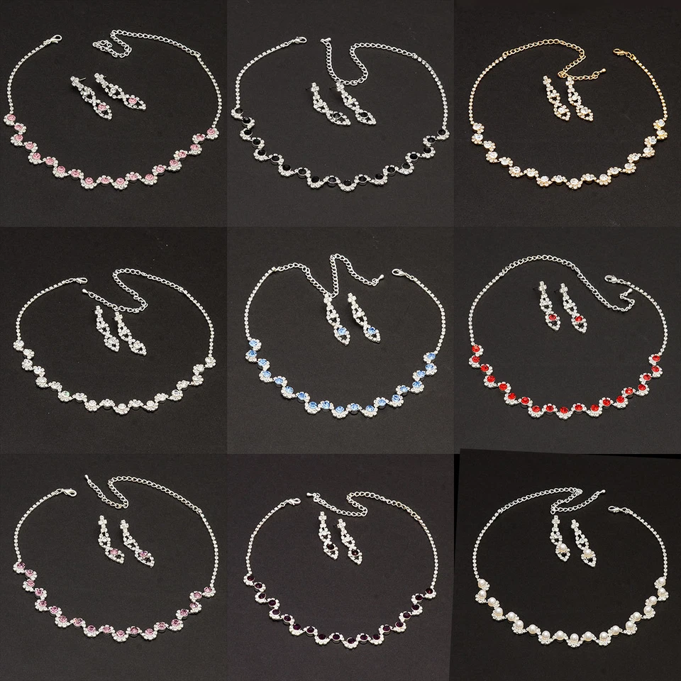 STRASS COLLIER IN 10 FARBEN TOLLES DESIGN FÜR HOCHZEIT BRAUT BALL SCHMUCKSET NEU - Bild 1 von 1
