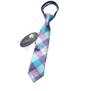 Littlest Prince Baby Boy 9-24M Blue Pink Gray Plaid Zipper Tie Necktie NEW - Picture 1 of 4