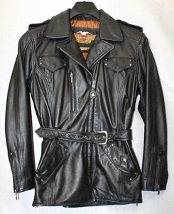Harley Davidson giacca donna pelle nera con cintura ricamata borchie piccola - Foto 1 di 20