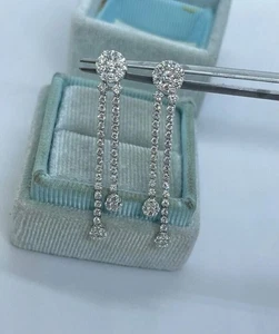 Pendientes colgantes colgantes de diamantes simulados de corte redondo para mujer enchapados en oro blanco de 14 k - Imagen 1 de 5