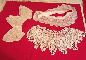 Antique Crochet Lace Collars ~ Set of 3 (2 white & 1 ecru) LOVELY pieces - Picture 1 of 10