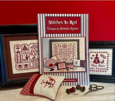 STITCHES IN RED by Brenda Keyes. Cross stitch Patterns book. 18 Projects. New - Image 1 of 4