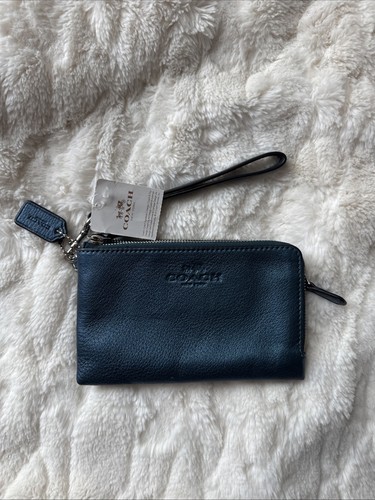 COACH Braccialetto Pelle H1577 F64130 Blu Metallizzato Pavone Argento Ferramenta