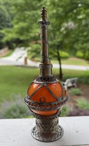Antiker handgefertigter marokkanischer verzierter Parfüm Flakon orange Glas Vintage Retro Dekor - Bild 1 von 8