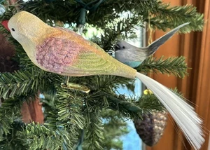 Vecchio Mondo Natale Vetro Clip On Uccellino Ornamento Pastello Giallo Rosa Verde 8” Lng - Foto 1 di 12