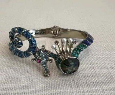 Betsey Johnson bracelet Glitter Reef seahorse Blue hinged Silver Read - Image 1 of 4