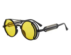 Retro Steampunk Sunglasses Circle Yellow - Picture 1 of 1