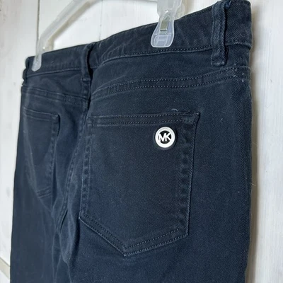 Pantalones de mezclilla ajustados para mujer Michael Kors negros lavados tiro medio calce clásico talla 8 logotipo Foto 1 de 4
