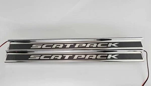 Door Sills White LED "Scat Pack" 2pc fits 2015-2024 Dodge Challenger - Picture 1 of 3