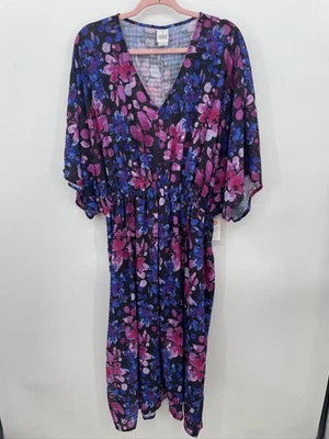 juno active Vestido Floral Púrpura Mujer 2X Midi Cuello en V Estilo Bella Semi Transparente Foto 1 de 4