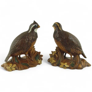 Par de estatuillas vintage de pájaro codorniz molde holandés 8" de alto decoración de cerámica pintada a mano - Imagen 1 de 8