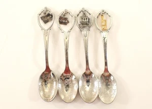 Souvenir Collector Spoons Set of 4 2-IOWA CHICAGO LAS VEGAS Charms at Top - Picture 1 of 14